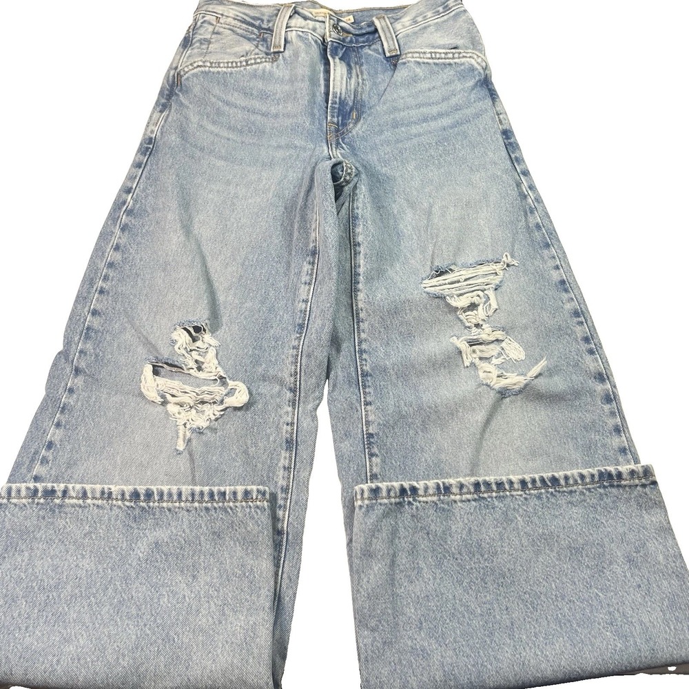 Levi's 94 Baggy Wide Leg Jeans Mid Rise Loose Through Hip Thigh Size 24x31 EUC